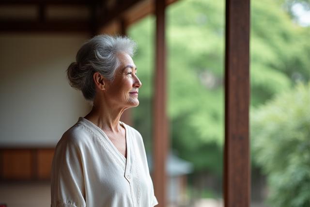 Sankei Toursの創業者、吉田恵美が古民家の縁側で景色を眺めている様子