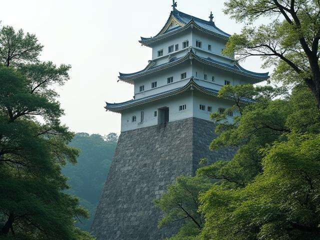 福岡城跡の穏やかな雰囲気にある日本の城の塔。Sankei Toursの歴史ある九州ツアーのイメージ。